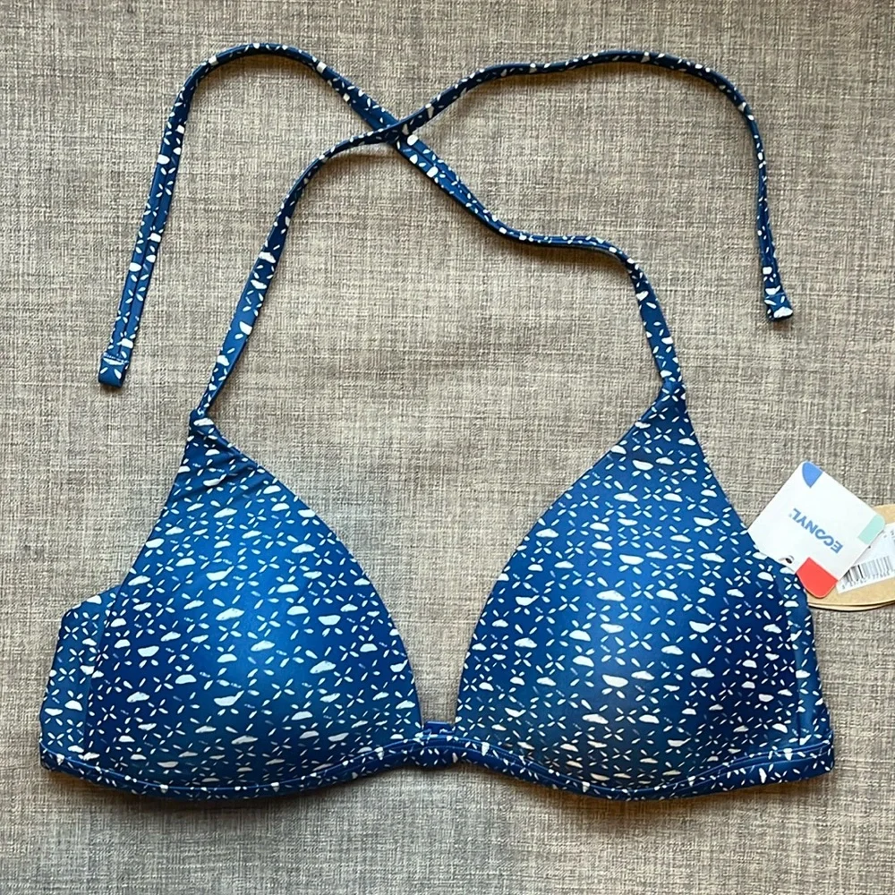 Prana Dark Blue Triangle Cup Halter Bikini Top NWT M