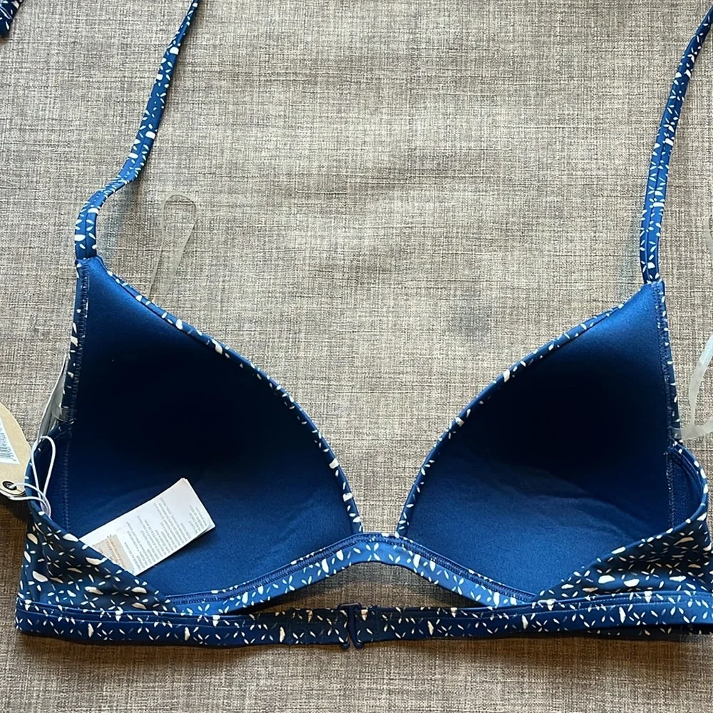 Prana Dark Blue Triangle Cup Halter Bikini Top NWT M