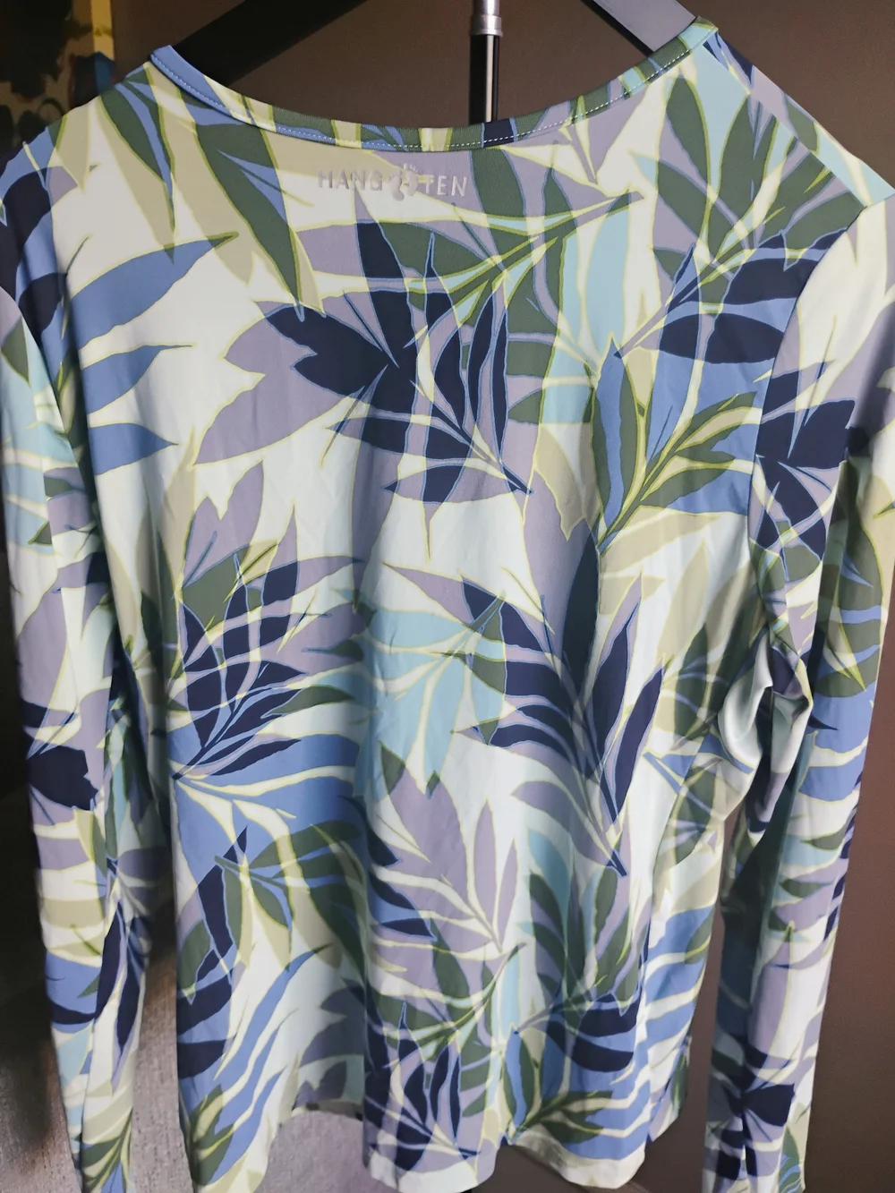 Hang Ten Size XL Women's Leaf-Print Long-Sleeve Swim Cover-Up - Blue/Green/Navy