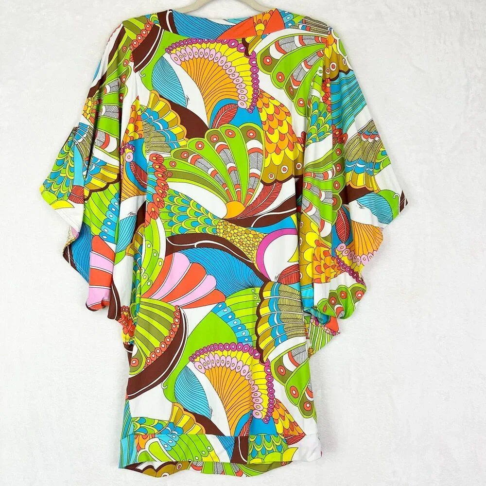Trina Turk Santa Cruz Swim Tunic Coverup Size Medium Electric Reef Logo Retro