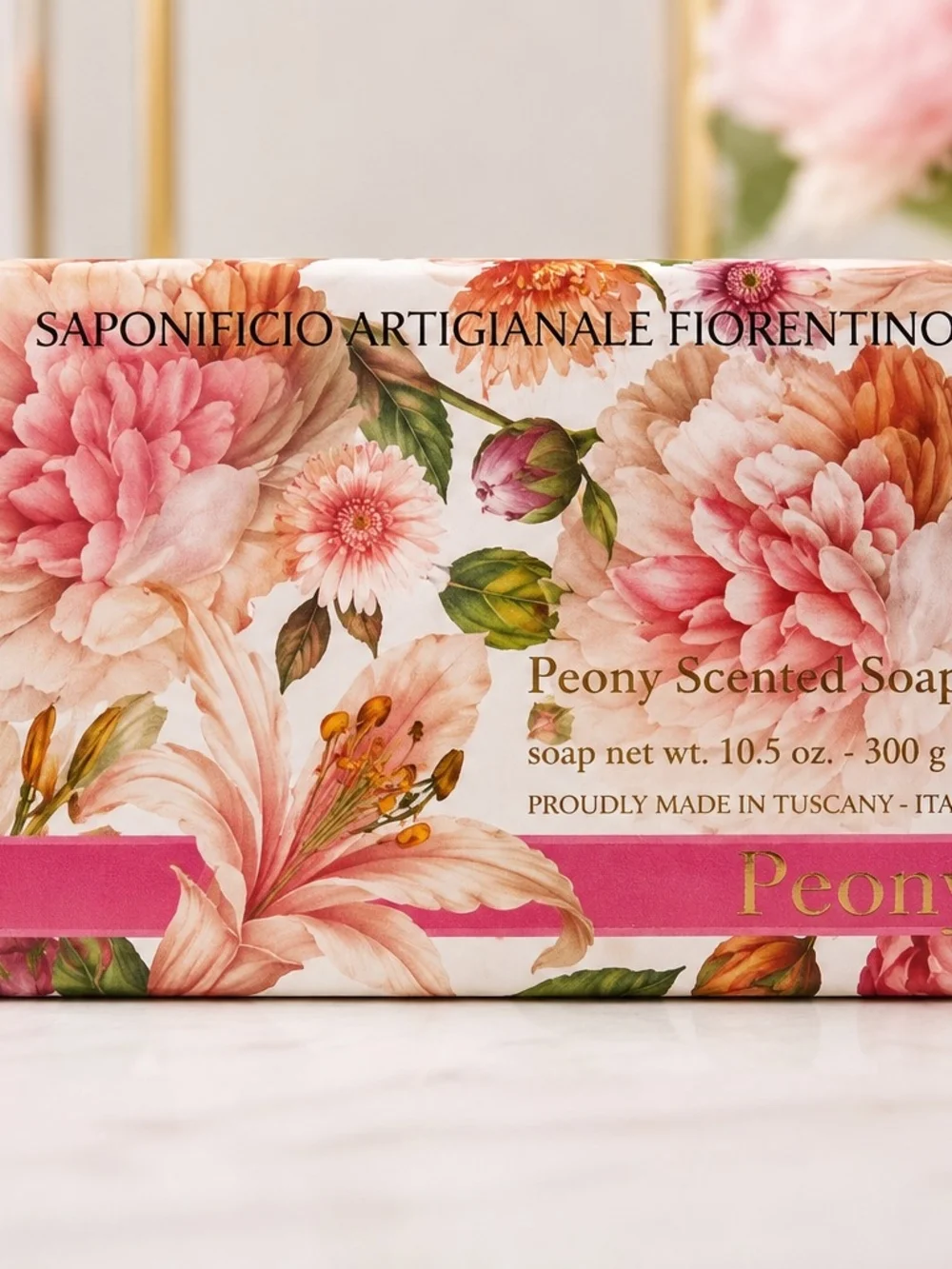 peony setence soap elegant floral