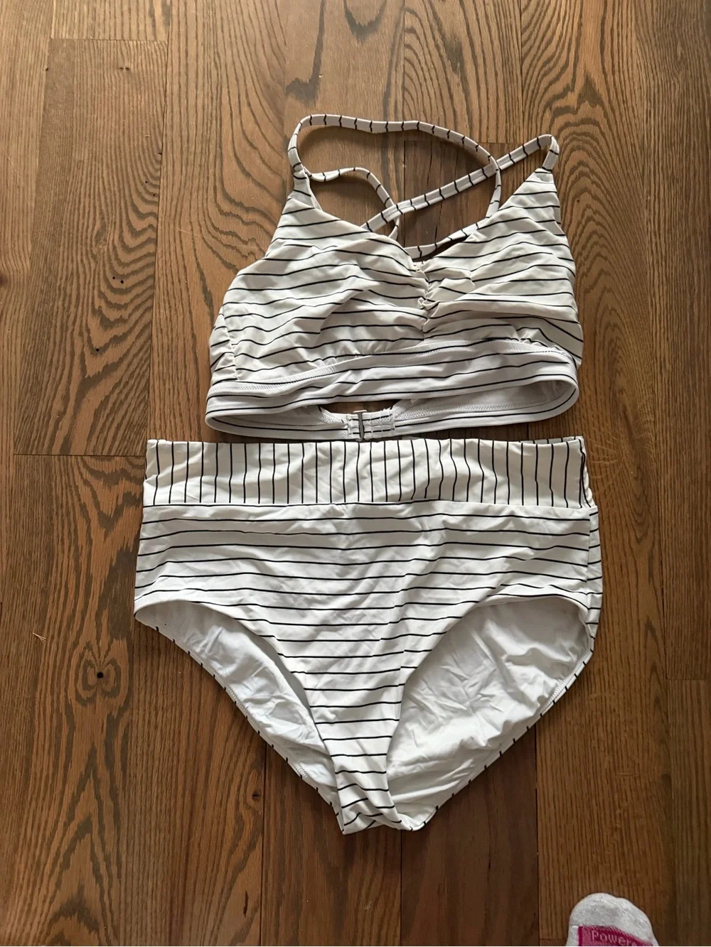 CALIA by Carrie Underwood White with Black Stripe High-Rise Bikini Set