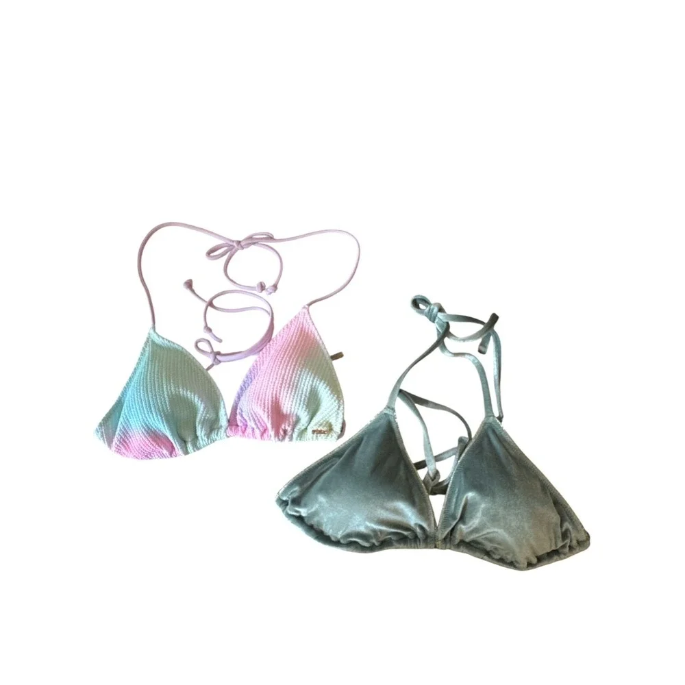Victoria's Secret & PINK Triangle‎ Bikini Tops Lot 2 Medium Ribbed Sage Velvet