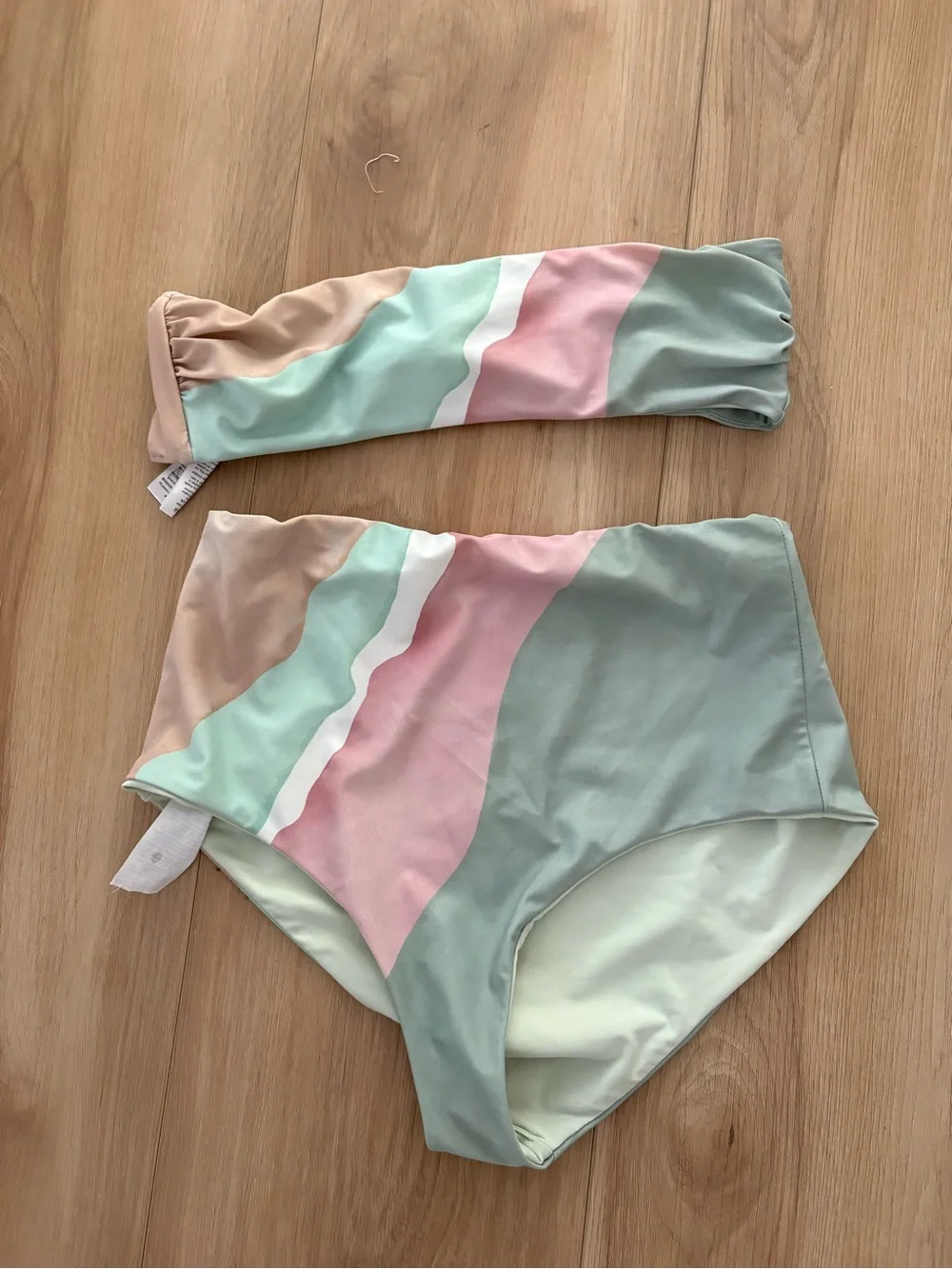 Mara Hoffman Pastel Wave Two-Piece Swim Set - Pink, Mint & Beige