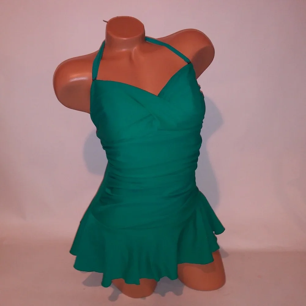 Shore Shapes One Piece Swim Size 10 Teal Solid Ruffle Lightly Lined Wireless