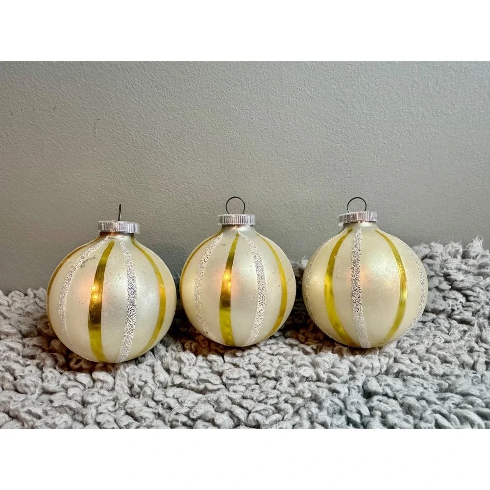 Vintage West Germany Glass Reflector Ornaments Set (5) Hand Painted Bavaria