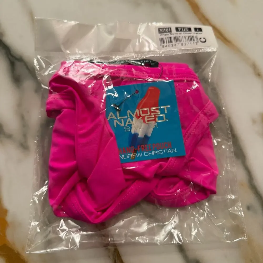 NEW Andrew Christian Chain Bikini Swim Bikini Fuchsia Pink Size Large