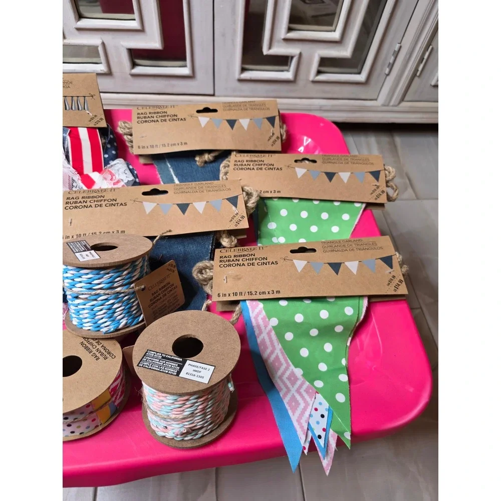 Celebrate It Rag Ribbon Garland Twine Lot Farmhouse Country‎ Fresh Milk Sign NEW