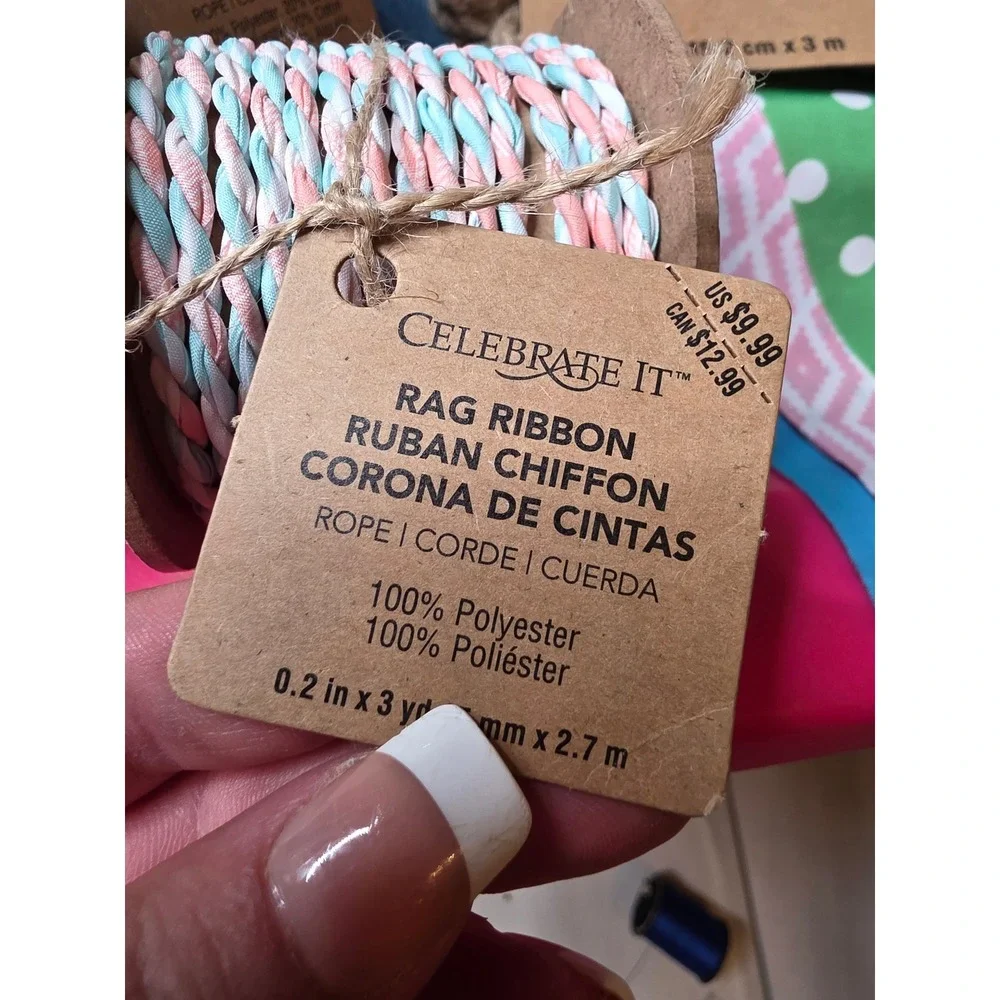 Celebrate It Rag Ribbon Garland Twine Lot Farmhouse Country‎ Fresh Milk Sign NEW