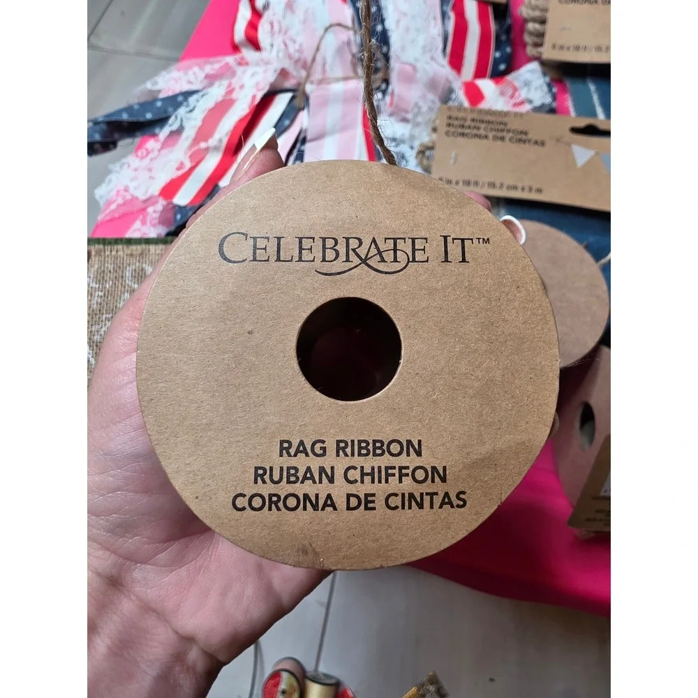 Celebrate It Rag Ribbon Garland Twine Lot Farmhouse Country‎ Fresh Milk Sign NEW