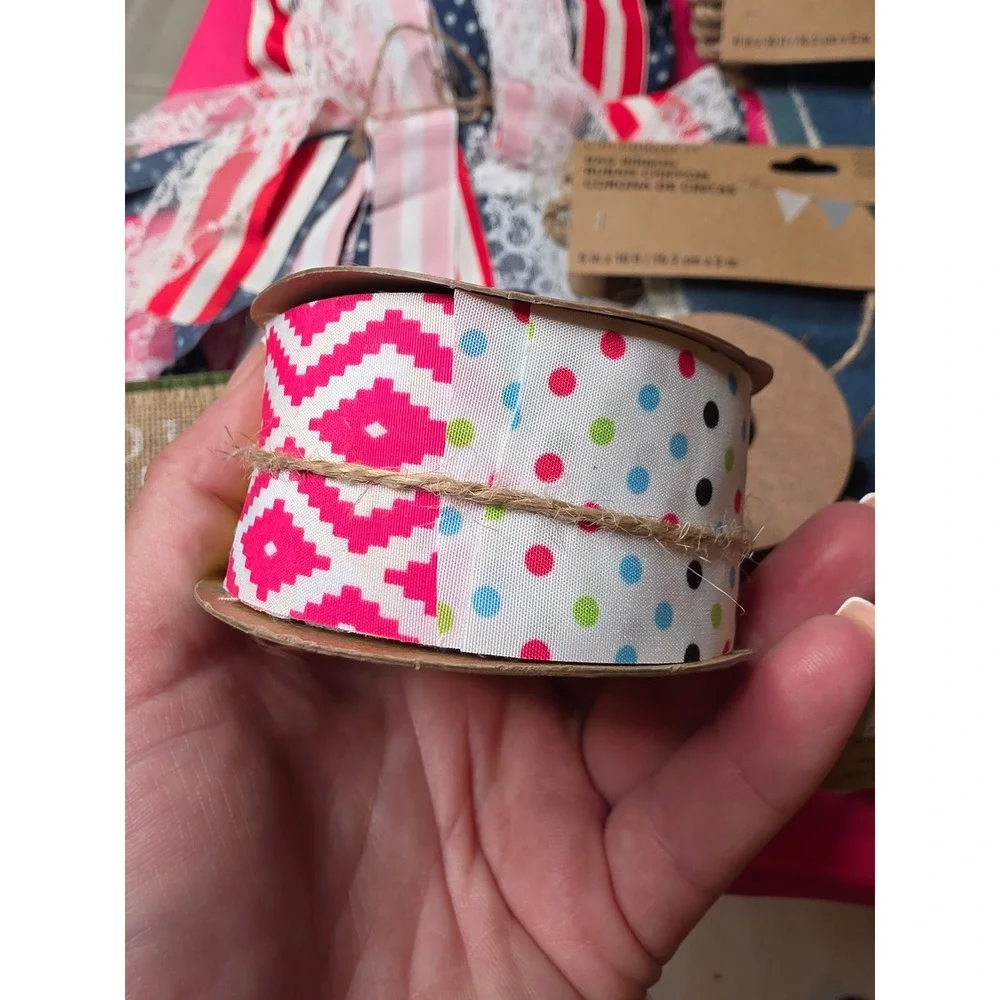Celebrate It Rag Ribbon Garland Twine Lot Farmhouse Country‎ Fresh Milk Sign NEW