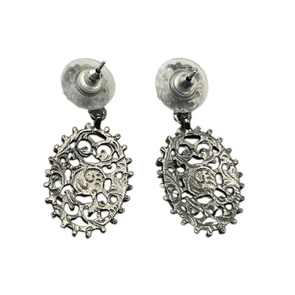 1928 Filigree Oval Drop Earrings Black Crystal – Gothic Victorian Romantic