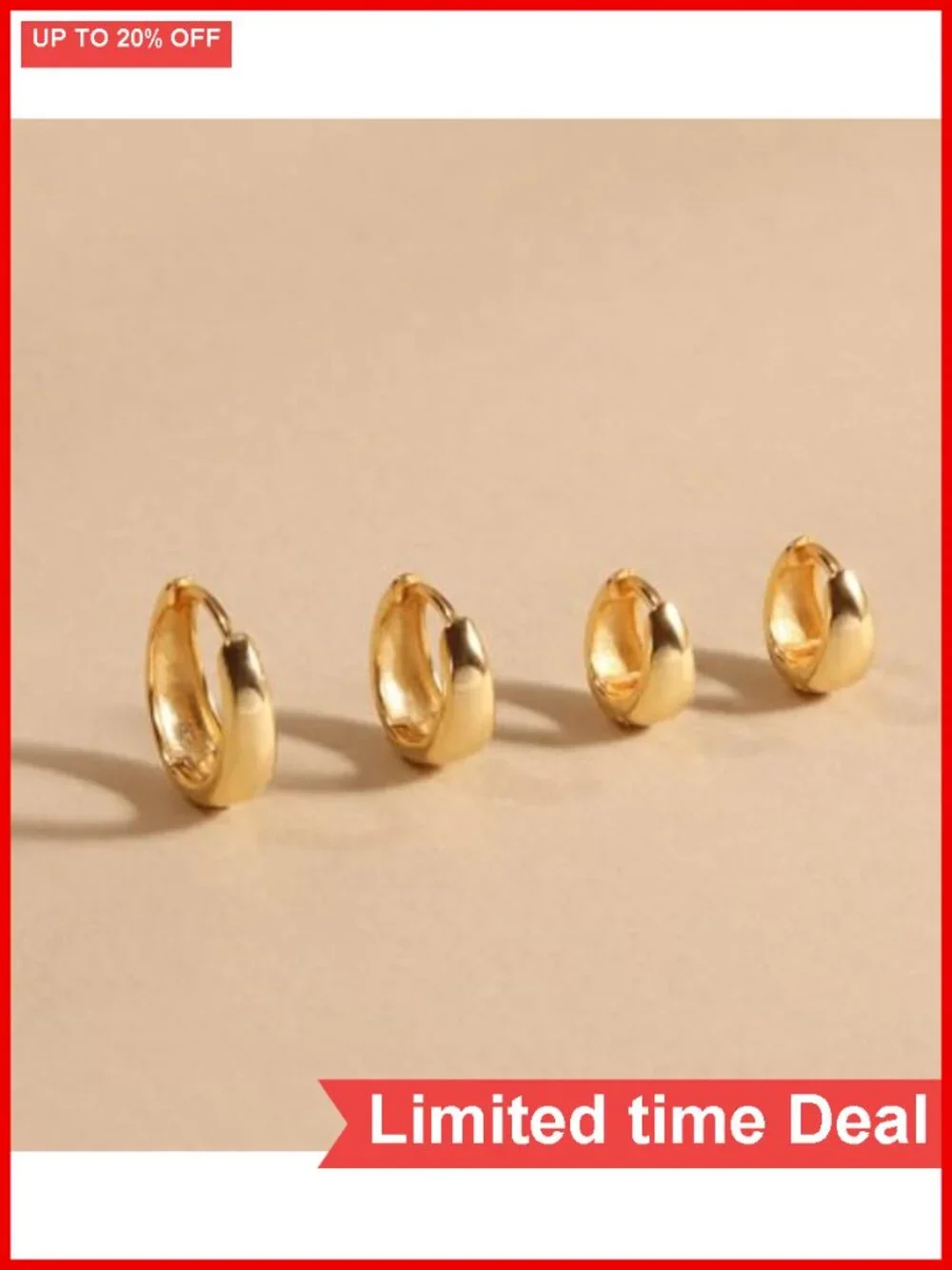 14K Gold Plated 4 Pair Huggie Hoop Earrings Set