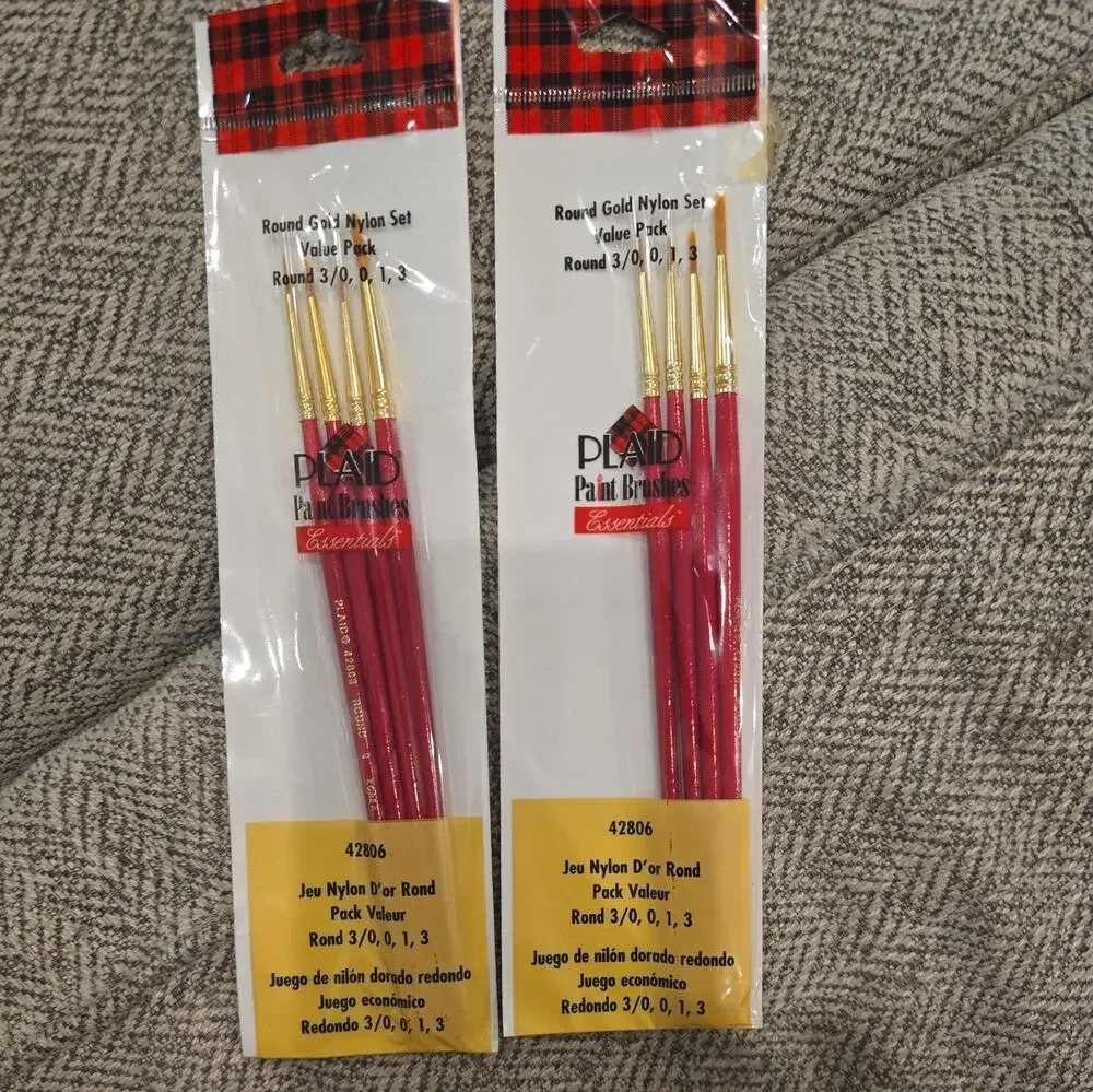 NOS 2 Packs Plaid Essential Paint Brushes Round Value Pk 42806 Gold Nylon Craft
