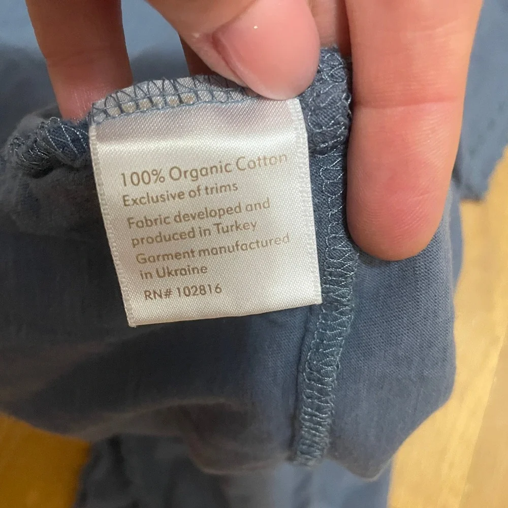 Eileen Fisher Garnet Hill Organic Cotton Pajama Set Blue XL V-Neck Picot Trim