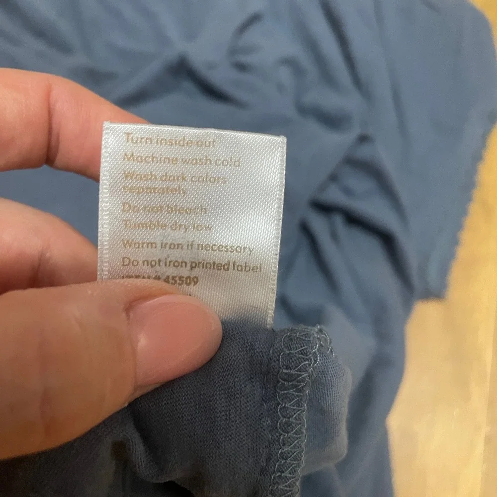 Eileen Fisher Garnet Hill Organic Cotton Pajama Set Blue XL V-Neck Picot Trim