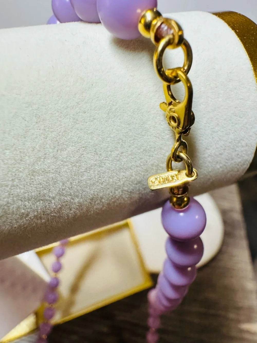 Vintage Monet Lavender Bead Necklace & Stud Earrings Set Gold Tone