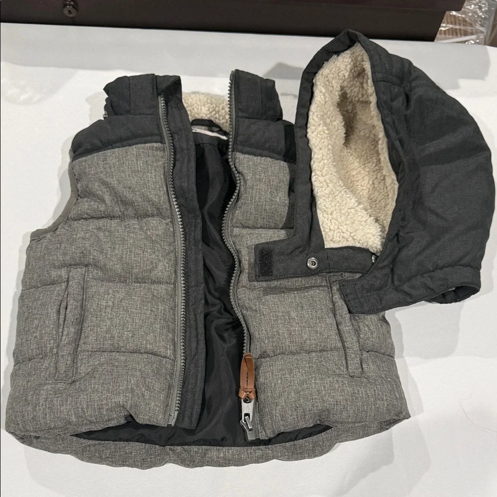 H&M Charcoal Gray Puffer Vest with Detachable Hood