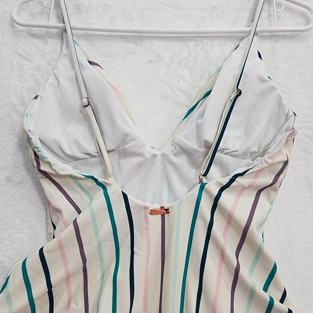 Raisins Swimsuit Womens M Multicolor Lola Stripe Printed Golden Cheeky One-Piece