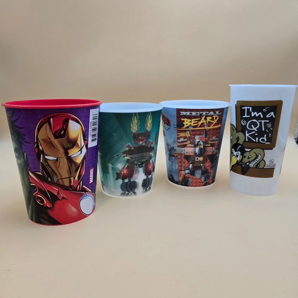 Marvel Avengers LEGO Movie Kwik Trip Plastic Souvenir Cups Lot of 4 Iron Man