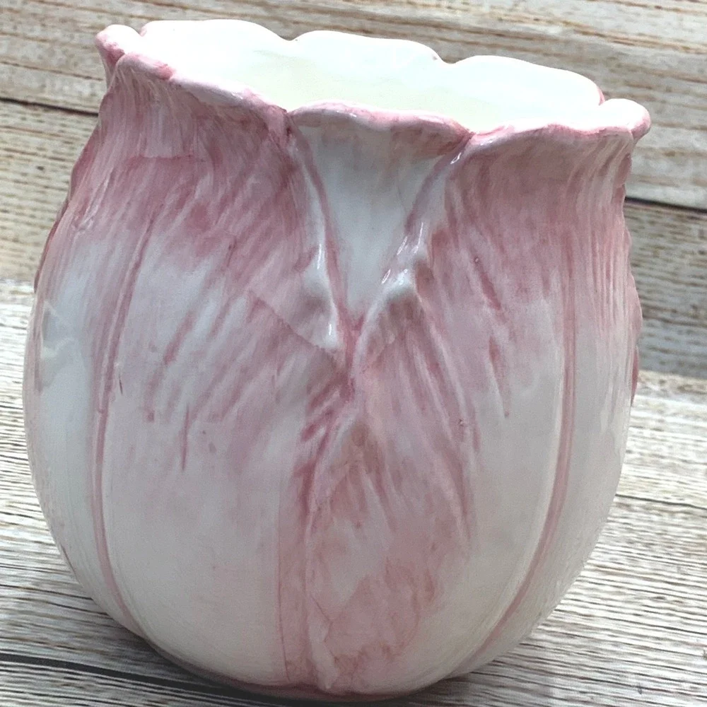 Mann Tulip Time Handpainted Ceramic Vase Planter 1987‎ Pink White Vintage