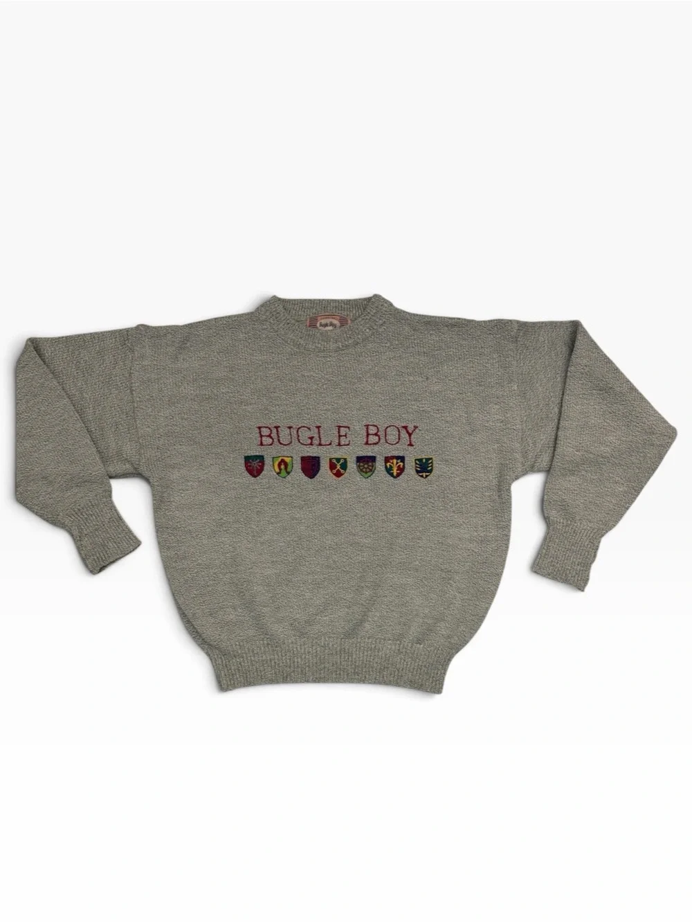 Vintage Bugle Boy Men's Gray Logo Crewneck Sweater