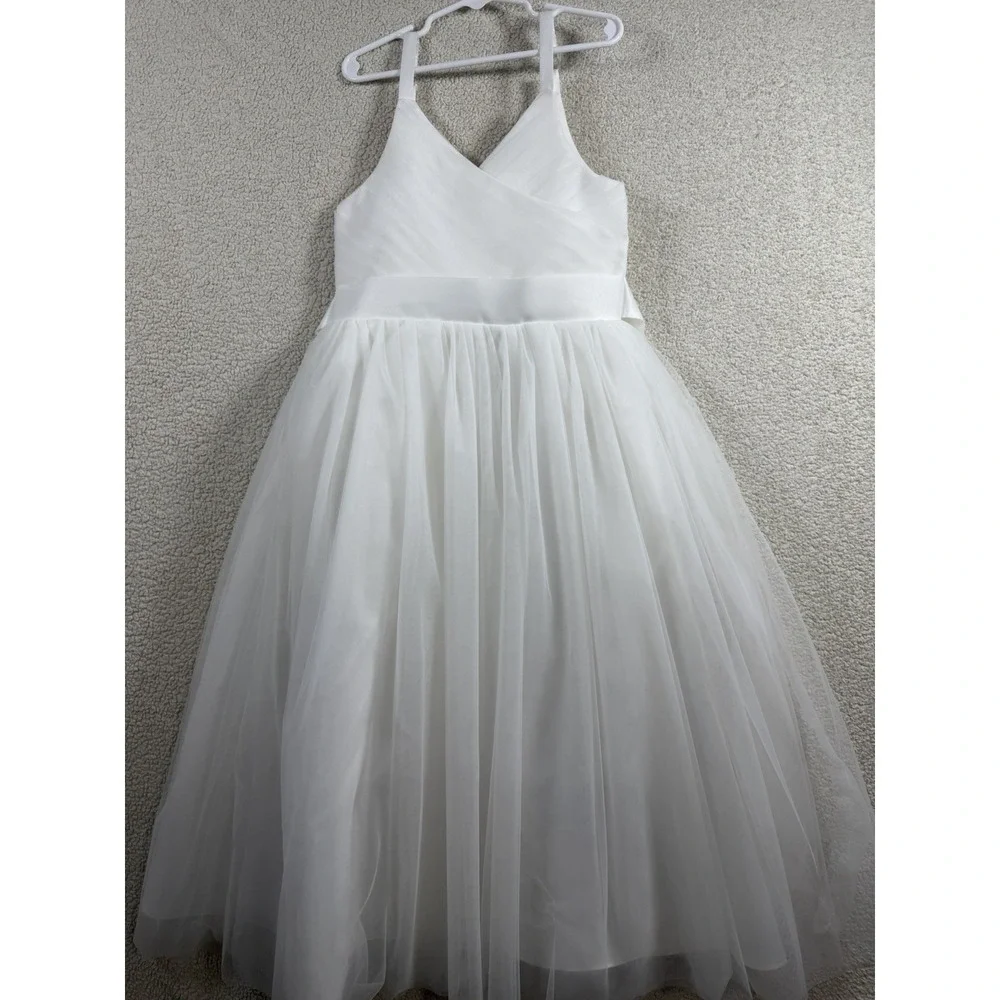 Girls White Tulle Formal Dress Size 130 8-9 Wedding Flower Girl Communion Socks