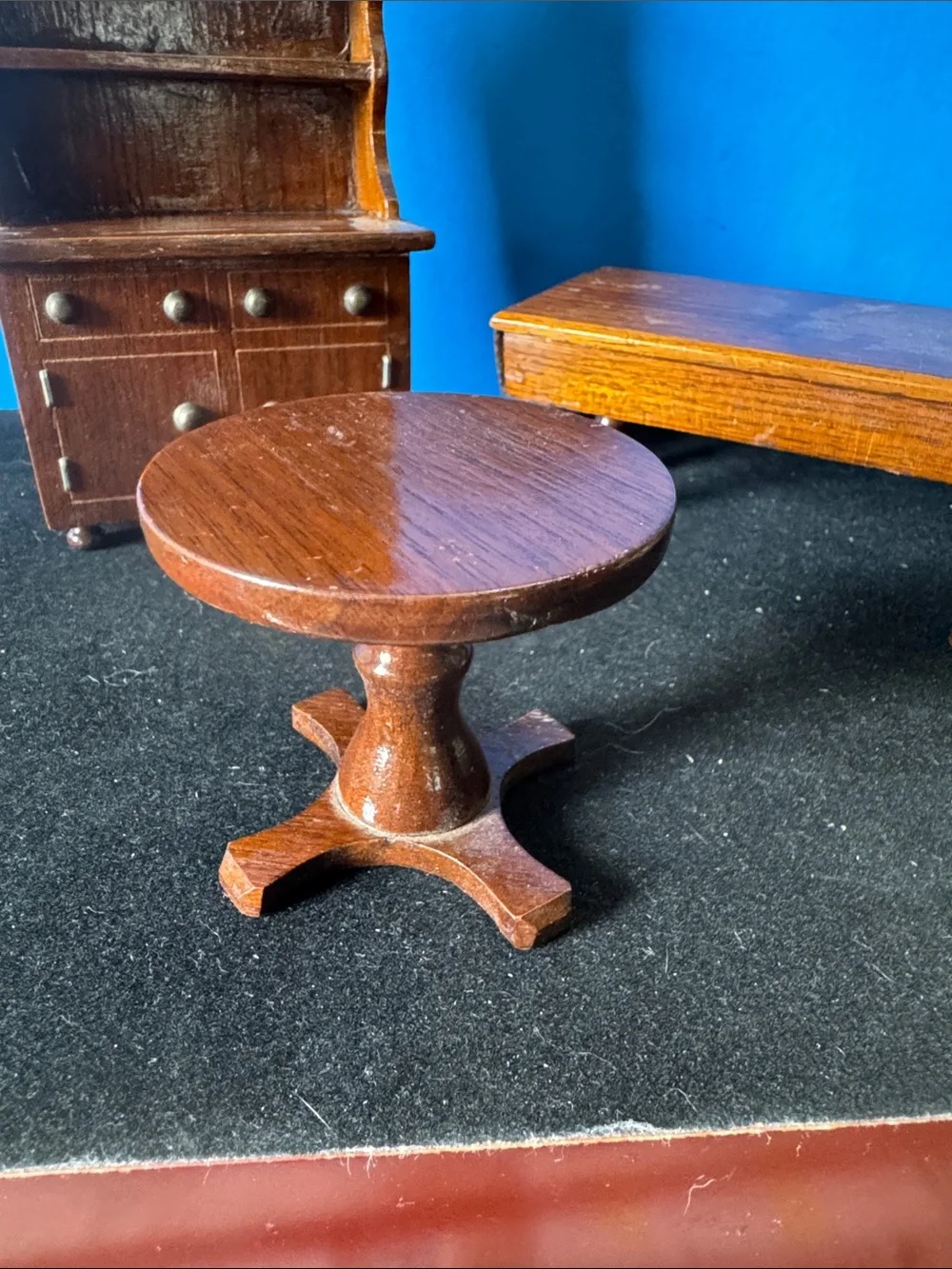 Vintage Miniature Wooden doll house Furniture Set - Dark Brown