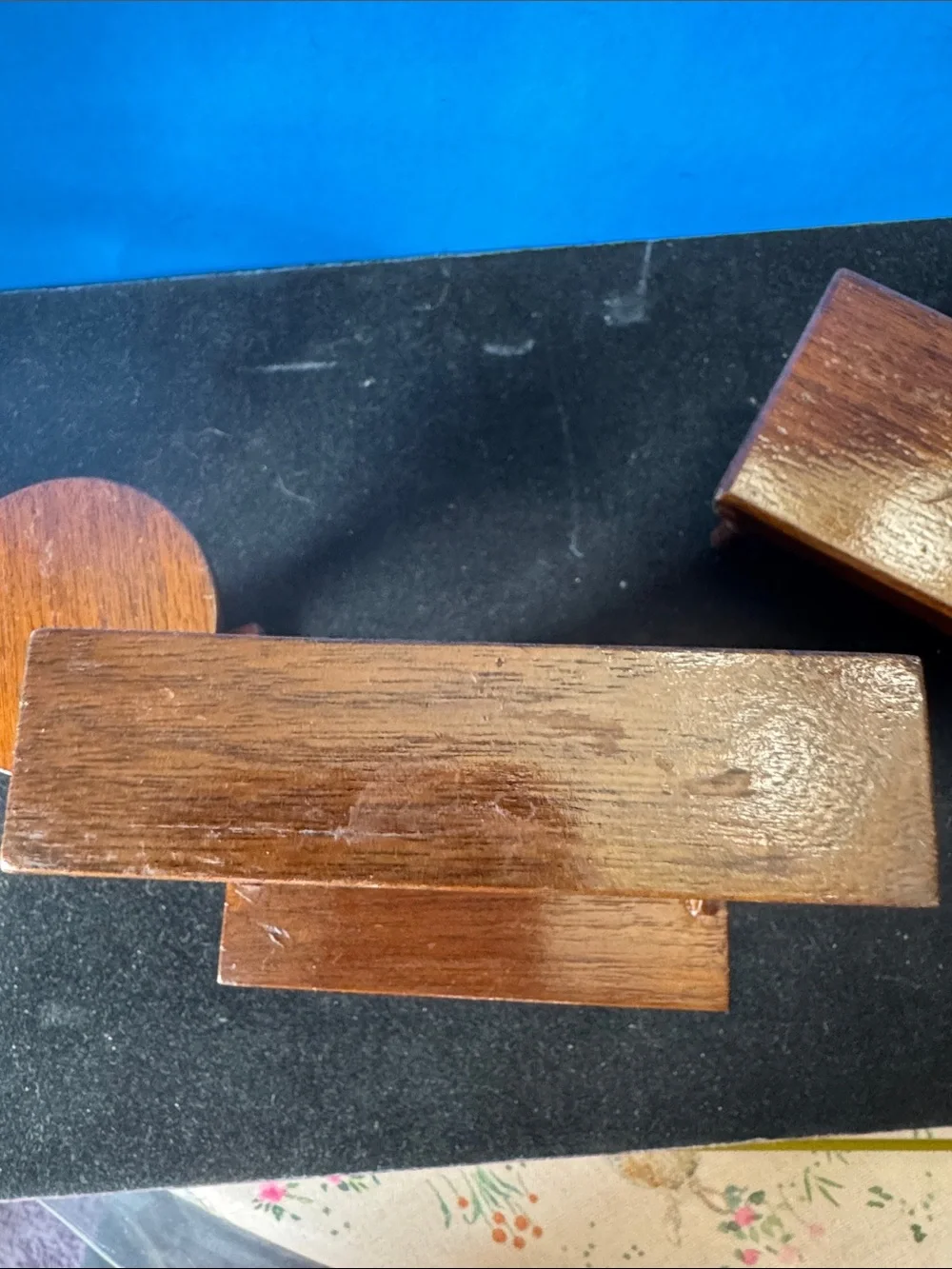 Vintage Miniature Wooden doll house Furniture Set - Dark Brown