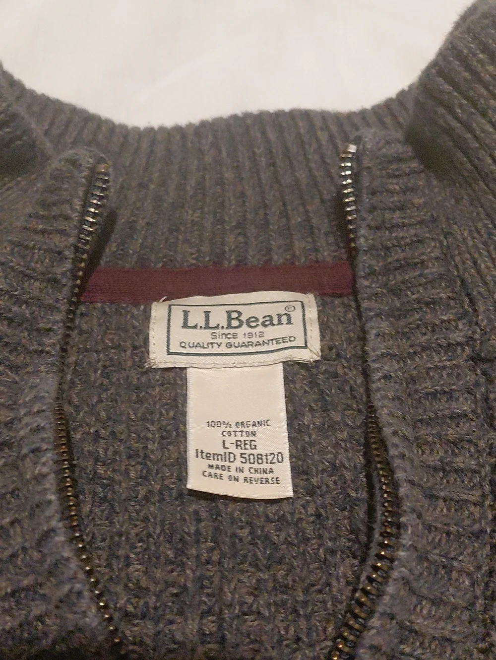 L.L. Bean Men’s 1/4 Zip Waffle Knit Sweater - Gray Heavy 100% Organic Cotton