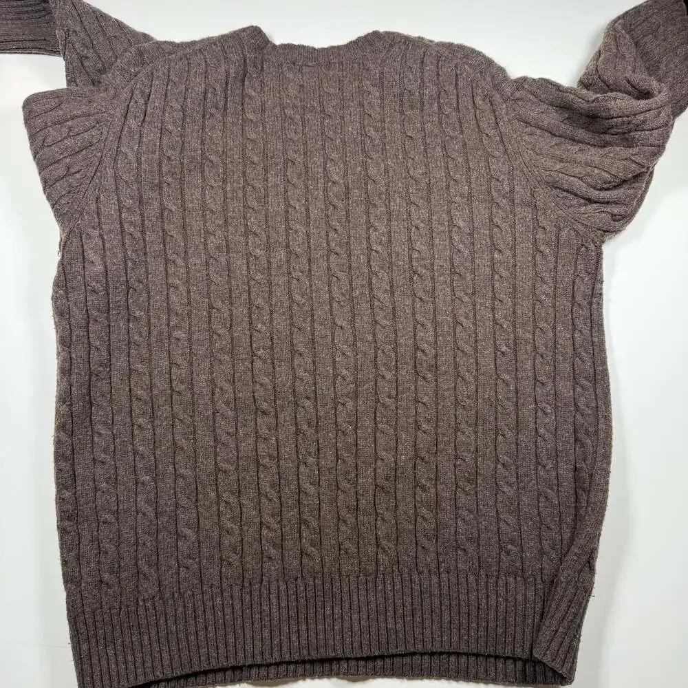 LL Bean Men's Lambswool Nylon Blend Cable Knit Crew Neck Sweater Brown XXL-REG