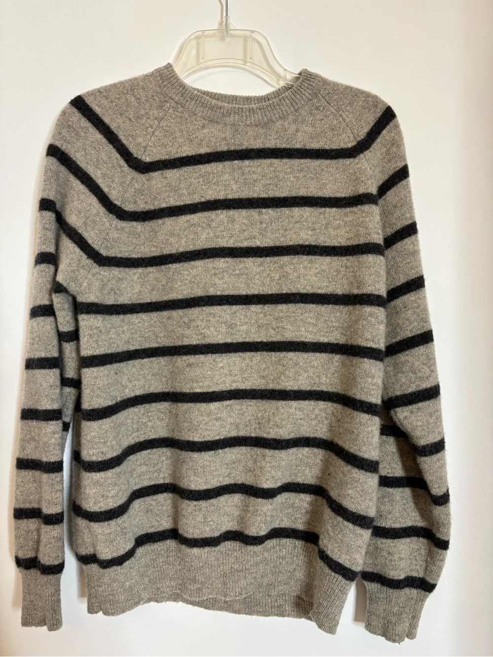 Express Men's 100% Lambs Wool Crewneck Sweater in Gray with Black Stripes