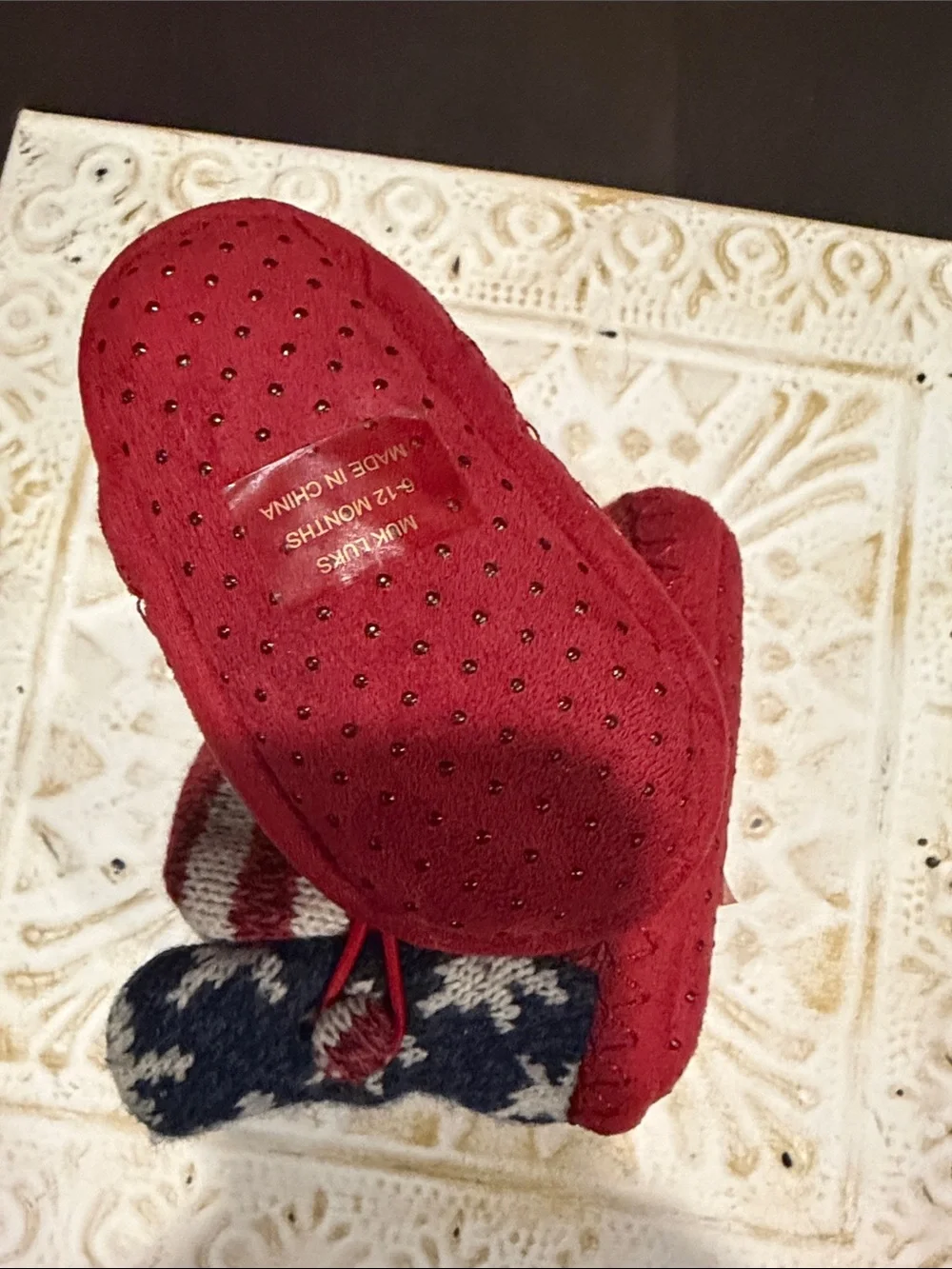 Muk Luks Red, White & Blue Striped Star Baby Booties size 6-12 months