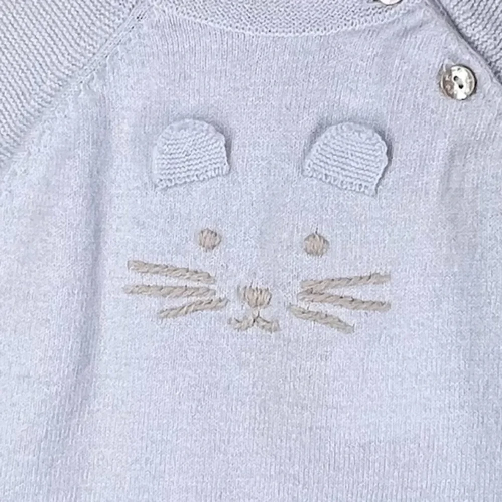 Tartine et Chocolat Baby Sweater 1 Month Newborn Cat Cotton Cashmere Blue NWT