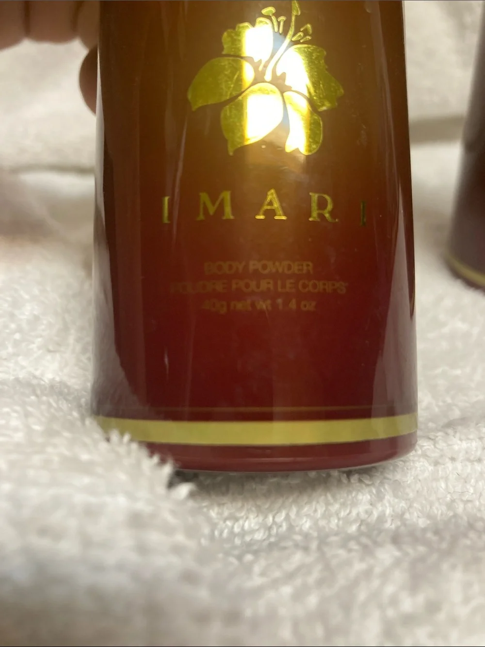 Avon Imari body powder Burgundy and Gold Hibiscus Canister set of 2