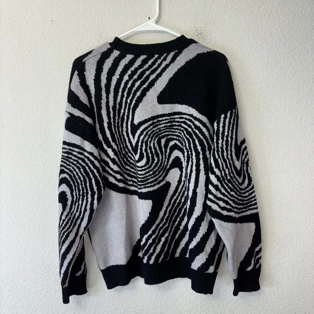 Aelfric Eden Whirlpool Knit Pullover Sweater Mens XL (Fits L) Black White Unisex