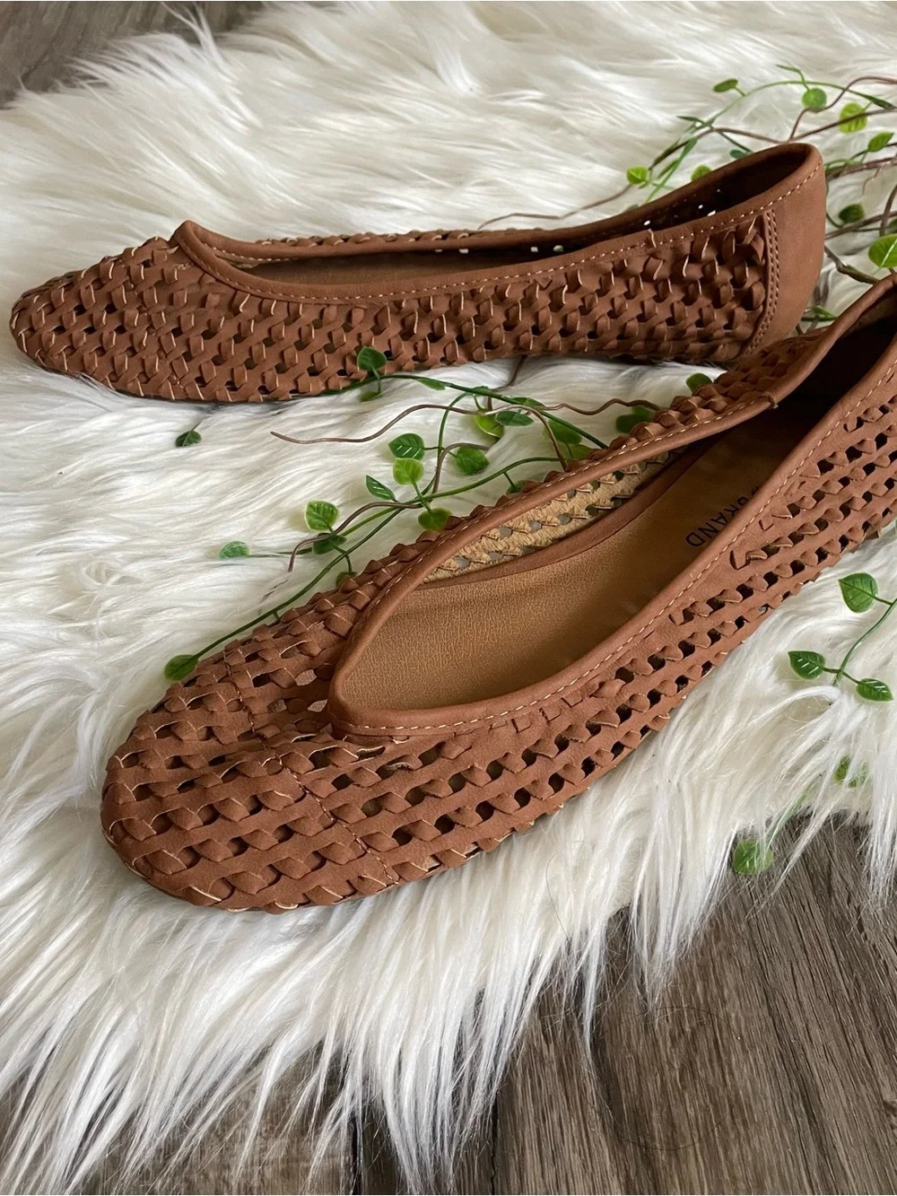 Lucky Brand Eisadora Woven Ballet Flats Camel Tan Brown Size 10 M Vegan