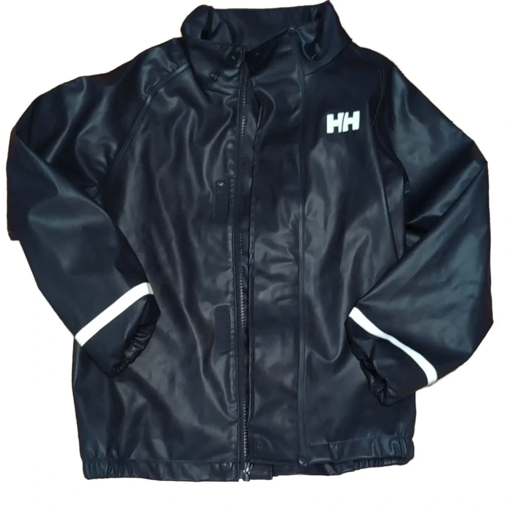 Helly Hansen Junior Moss Rain Jacket Kids Black Size 8 Waterproof Hooded