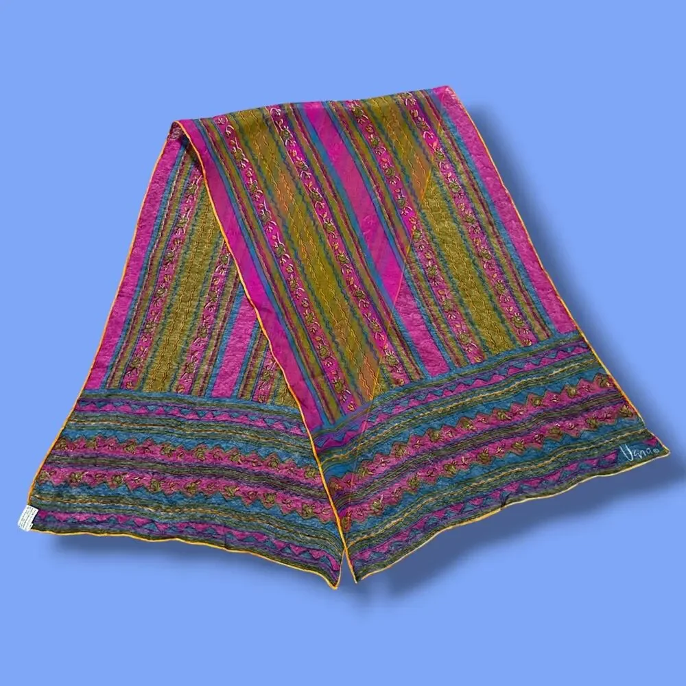 Vintage Vera Scarf Verasheer Made in Japan Silk Floral Striped Handrolled 44x14