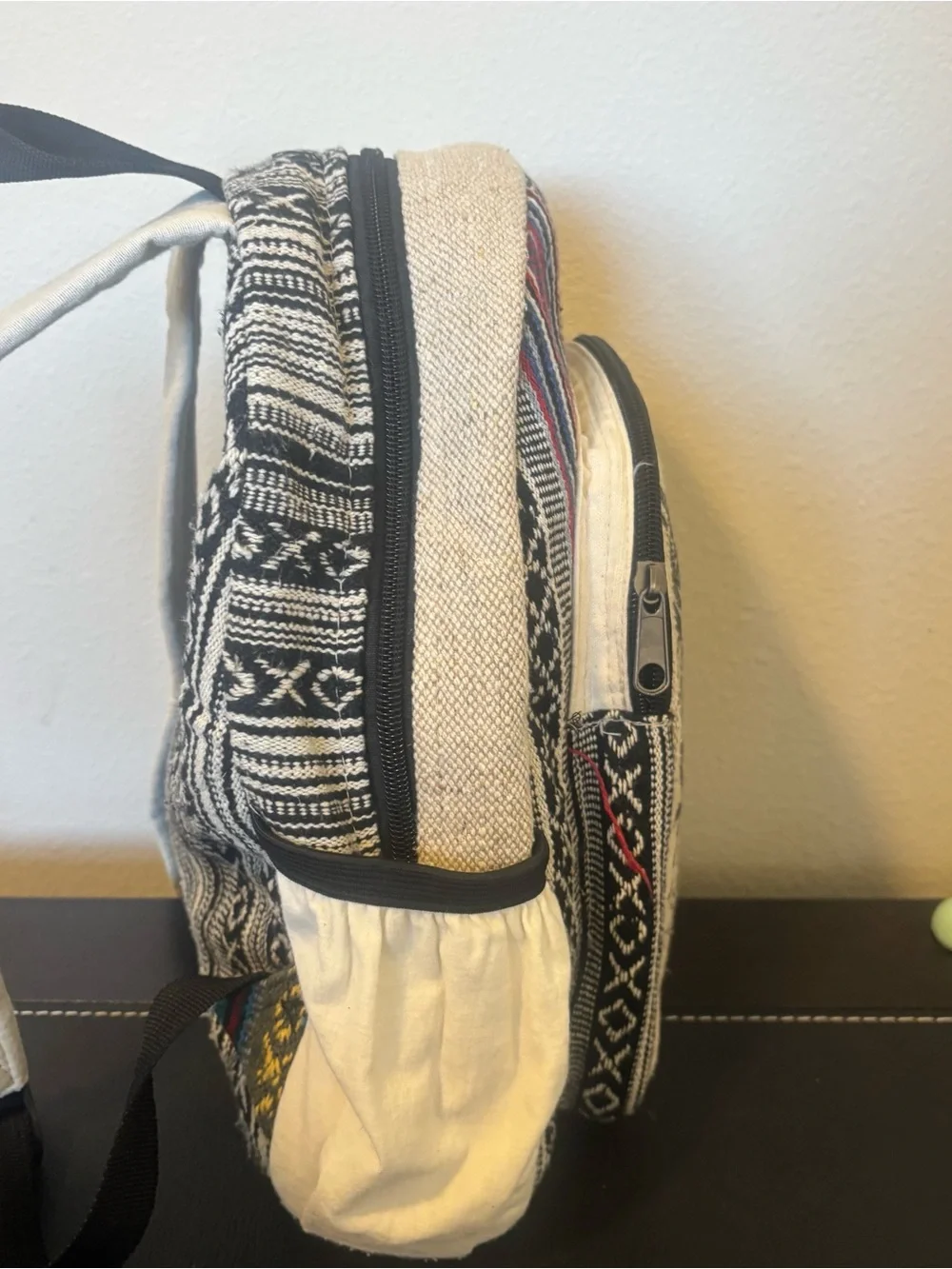 Handmade Himalayan Hemp Owl Graphic Backpack Multicolor Striped Boho Back Pack