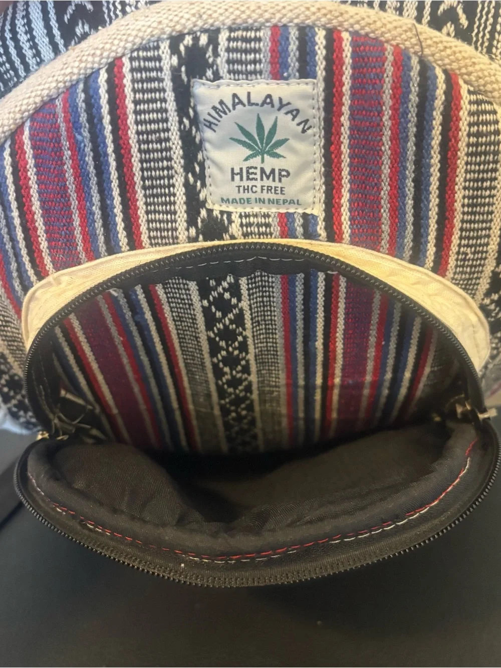 Handmade Himalayan Hemp Owl Graphic Backpack Multicolor Striped Boho Back Pack