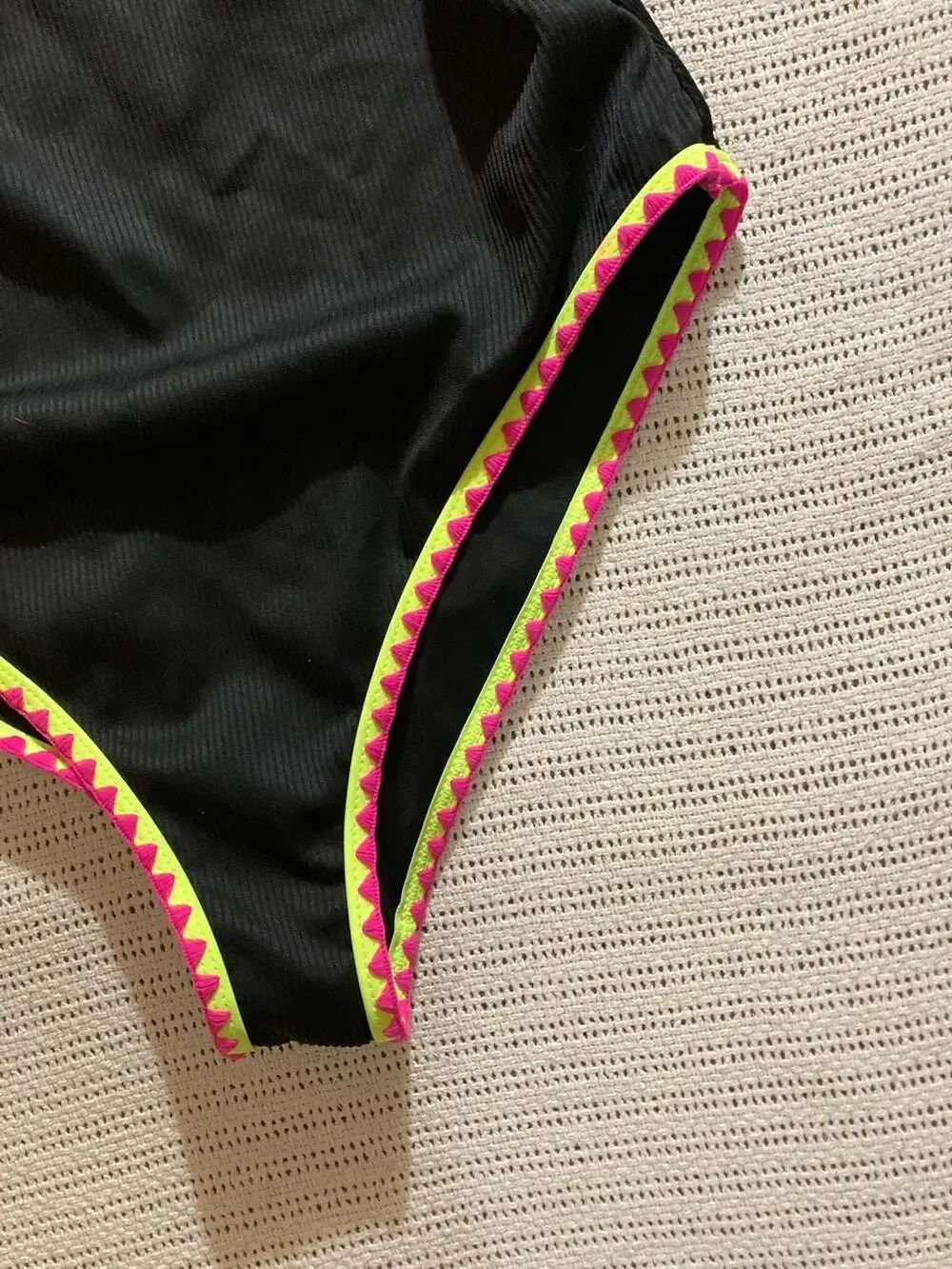 Popvil One Piece Swimsuit with Neon Contrast Binding, Black