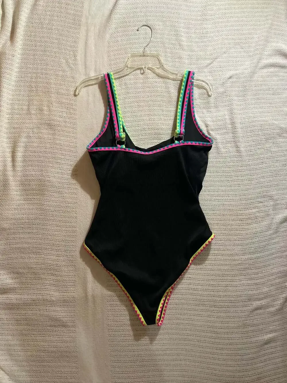 Popvil One Piece Swimsuit with Neon Contrast Binding, Black