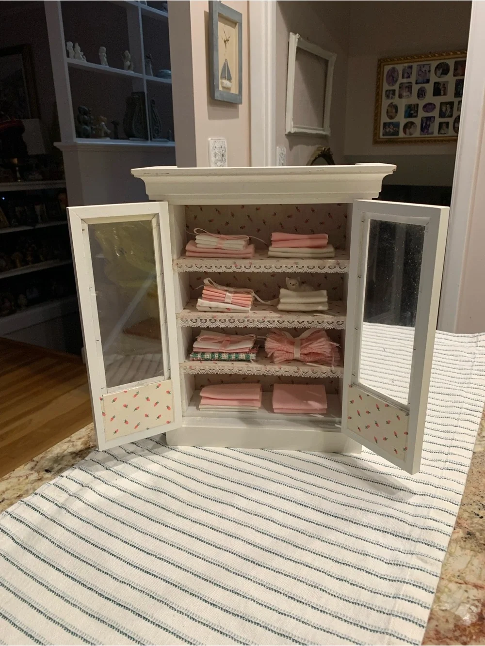 Mystic Valley Traders Cream Mini Doll Cabinet with Glass Doors