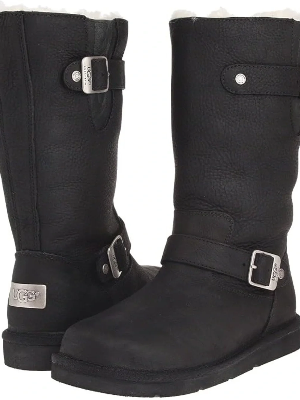 UGG Sutter Black Leather Buckle Moto Winter Boots Women’s 11