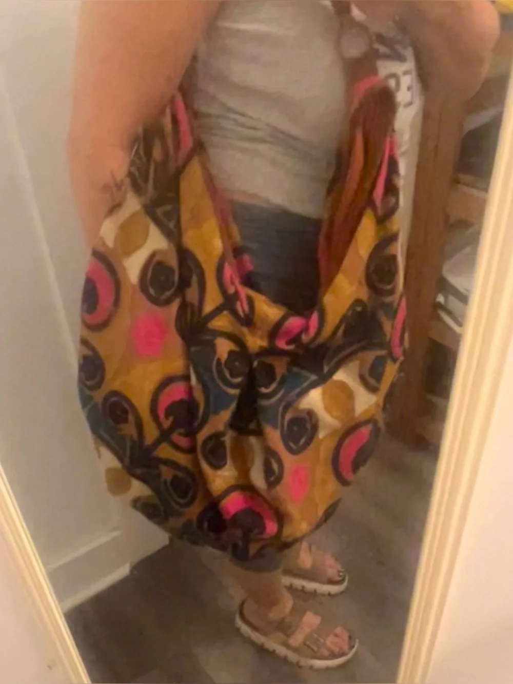 Free People Stylish Floral Hobo Bag - navy blue, magenta, brown.