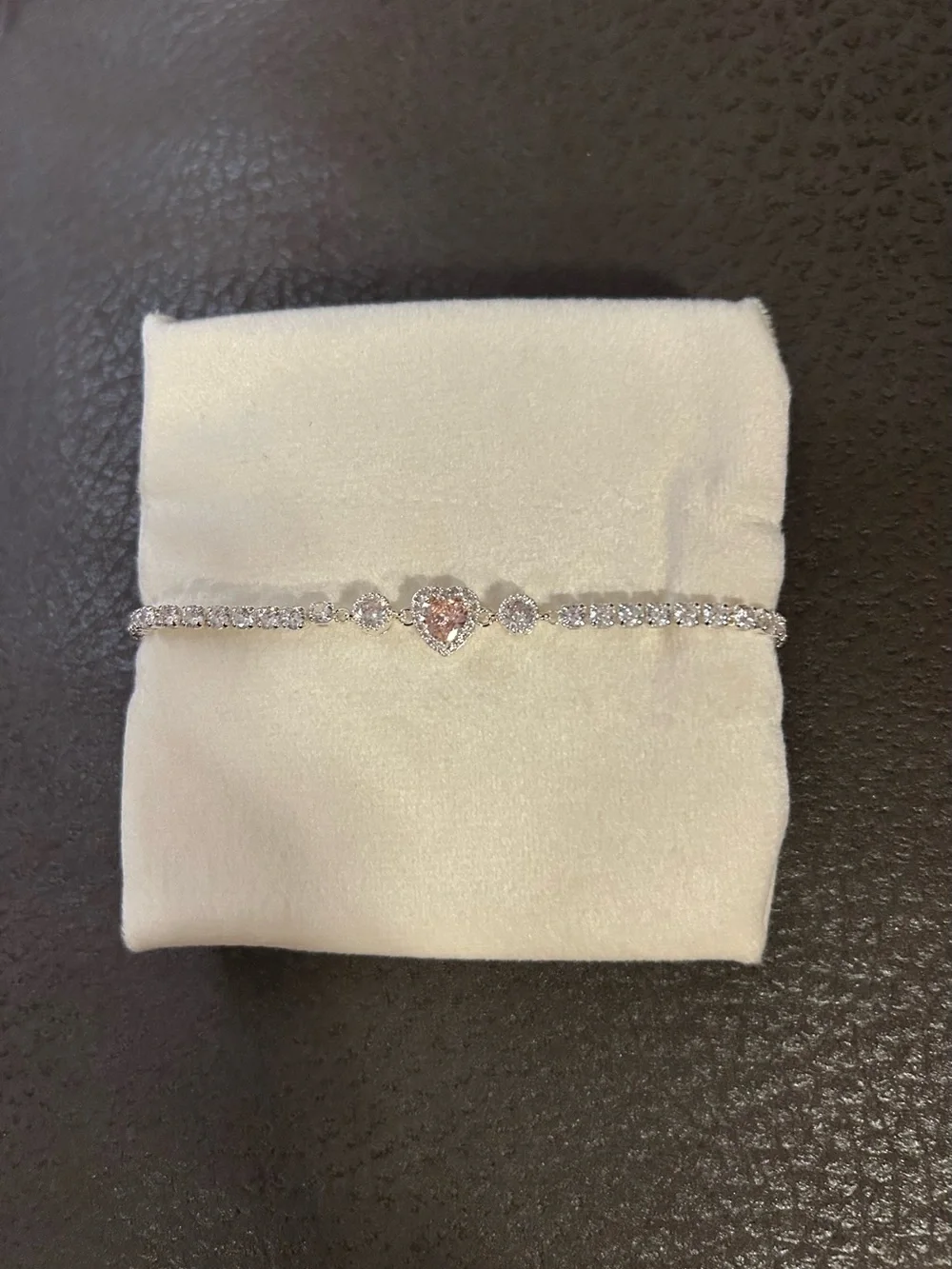 NWOT Rachel Zoe Pink Cubic Zirconia Heart Tennis Bracelet with Silver Accents
