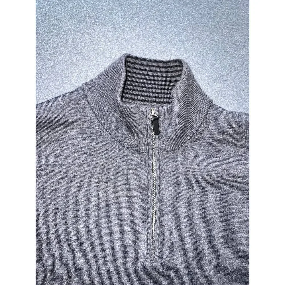 Untuckit 1/4 Zip Sweater Regular Y2k Gray 100% Merino Wool Pullover XL A010489