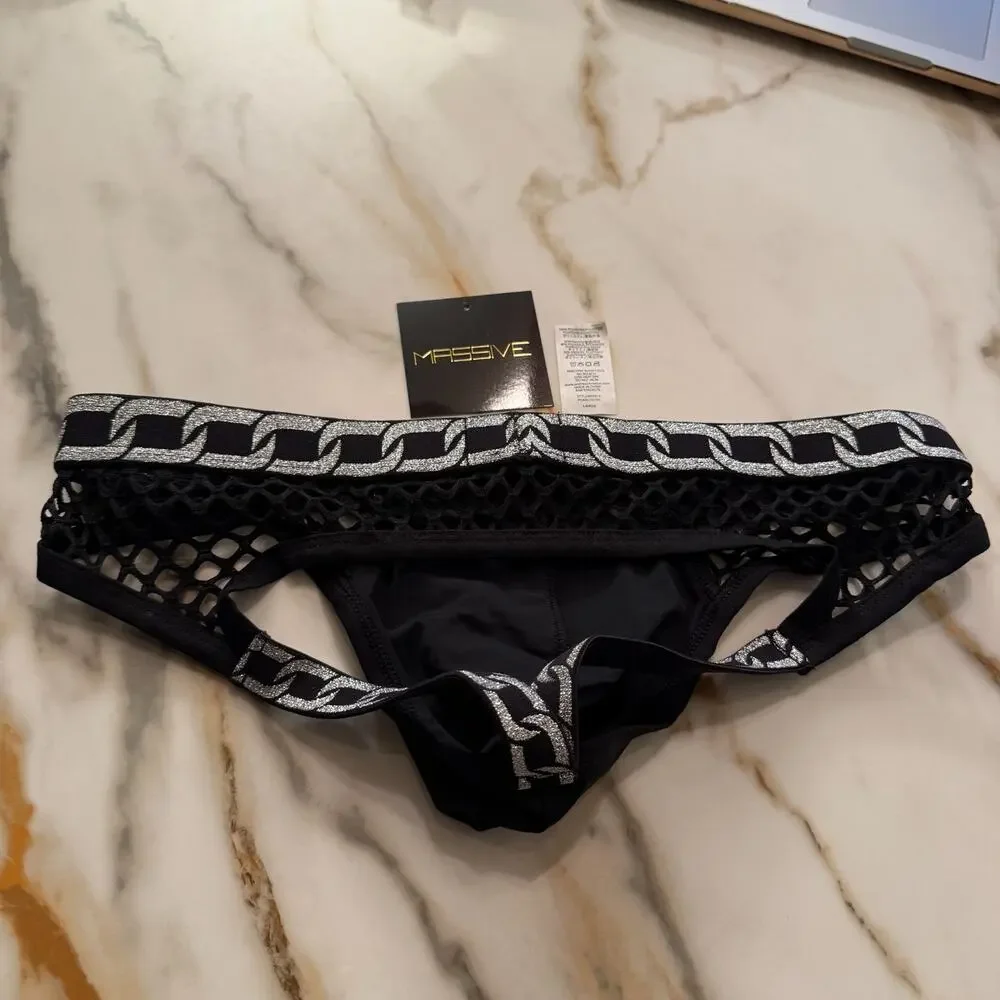 NEW Andrew Christian Massive Mesh Jock Color Black Size Large
