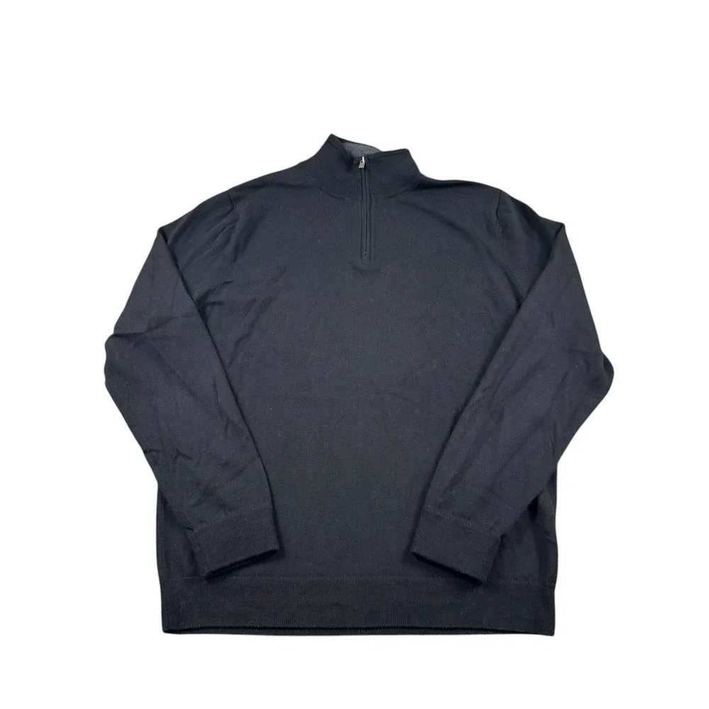 Nordstrom Black Pure Merino Wool 1/2 Zip Mens Pullover Sweater Size Large